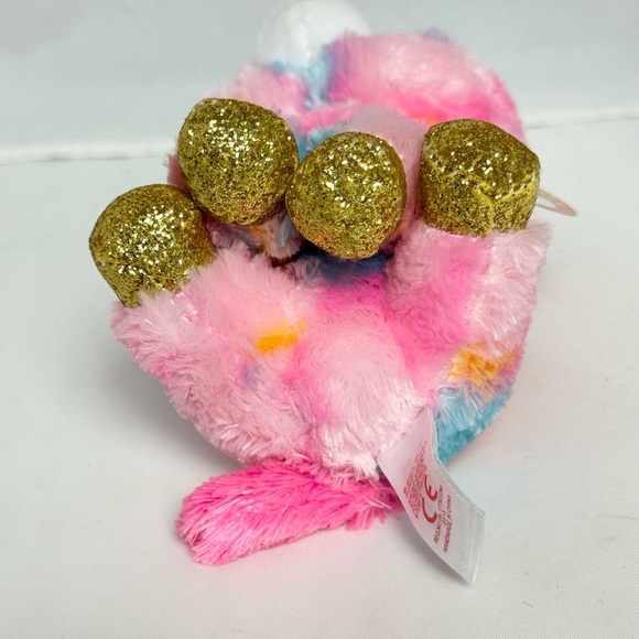 Ty Beanie Boo Pink Plush Unicorn Fluffy Fantasia Sparkly Gold Eyes Horn Feet NWT - Picture 7 of 11